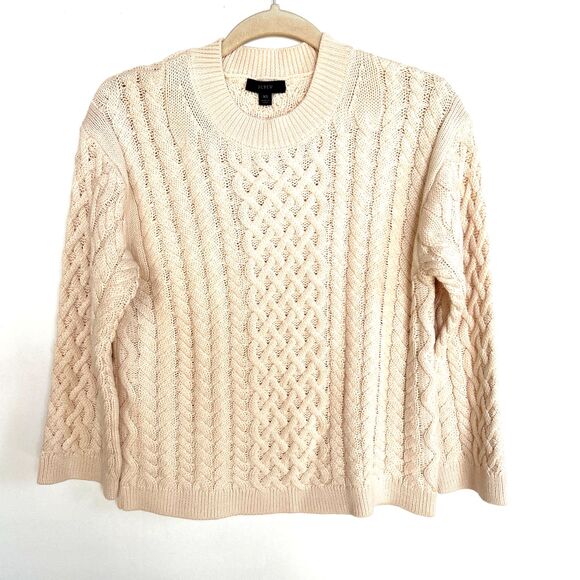 J Crew Cotton/Cashmere  Cable Knit Crewneck Sweater in Cream Col Size XS NEW - Picture 1 of 7